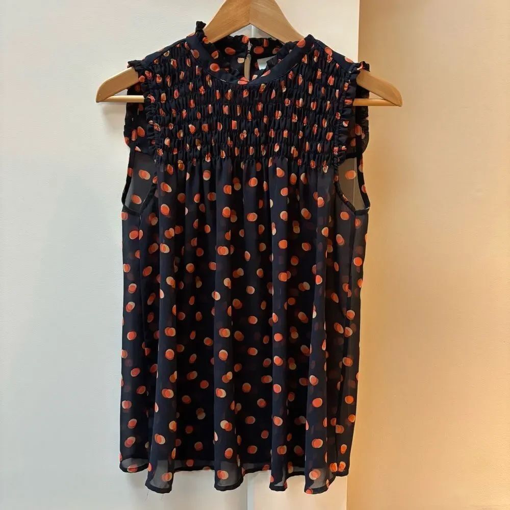 Maeve Sleeveless Navy blue and Red Polka Dot blouse women’s size 8
